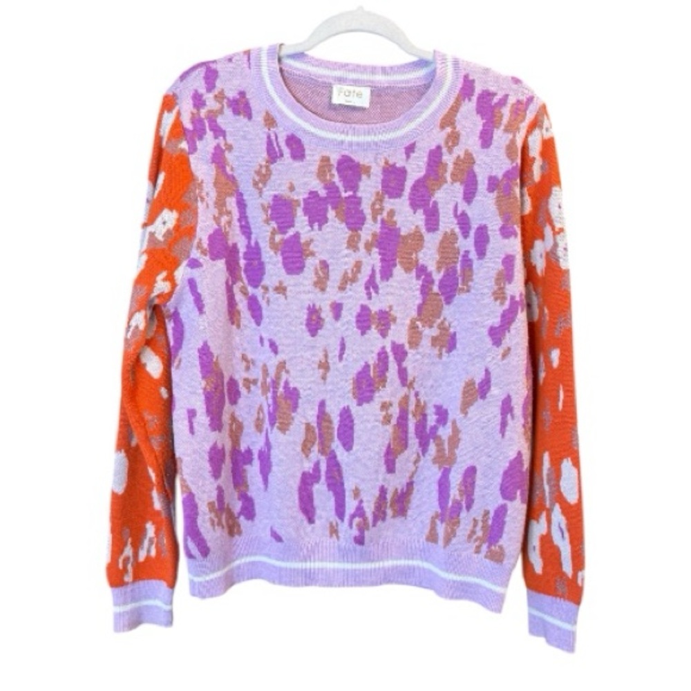 Fate‎ Lilac, Purple, Orange & Cream Knit Sweater w/ Copper Shimmer Size Small